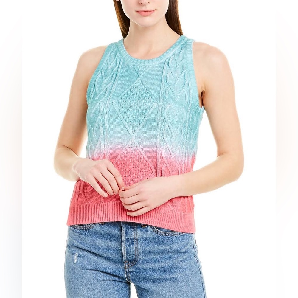 525 America Crystal Blue & Pink Color-Block Diamond-Knit Crewneck Tank NWT XS
